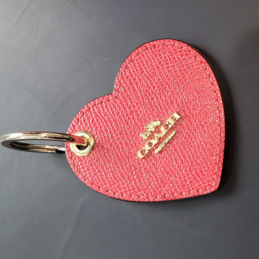 Coach Red Heart Leather Keychain with Gold Logo